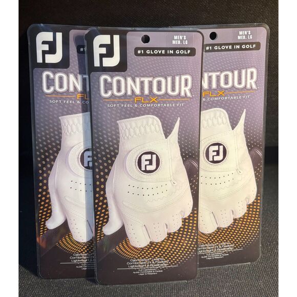 3PK -Footjoy Contour FLX Men's Golf Glove LARGE Regular Left Glove - Pearl - Picture 1 of 2